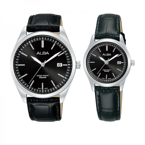 Alba AS9S27 AH7CG5 Silver Black Leather Couple